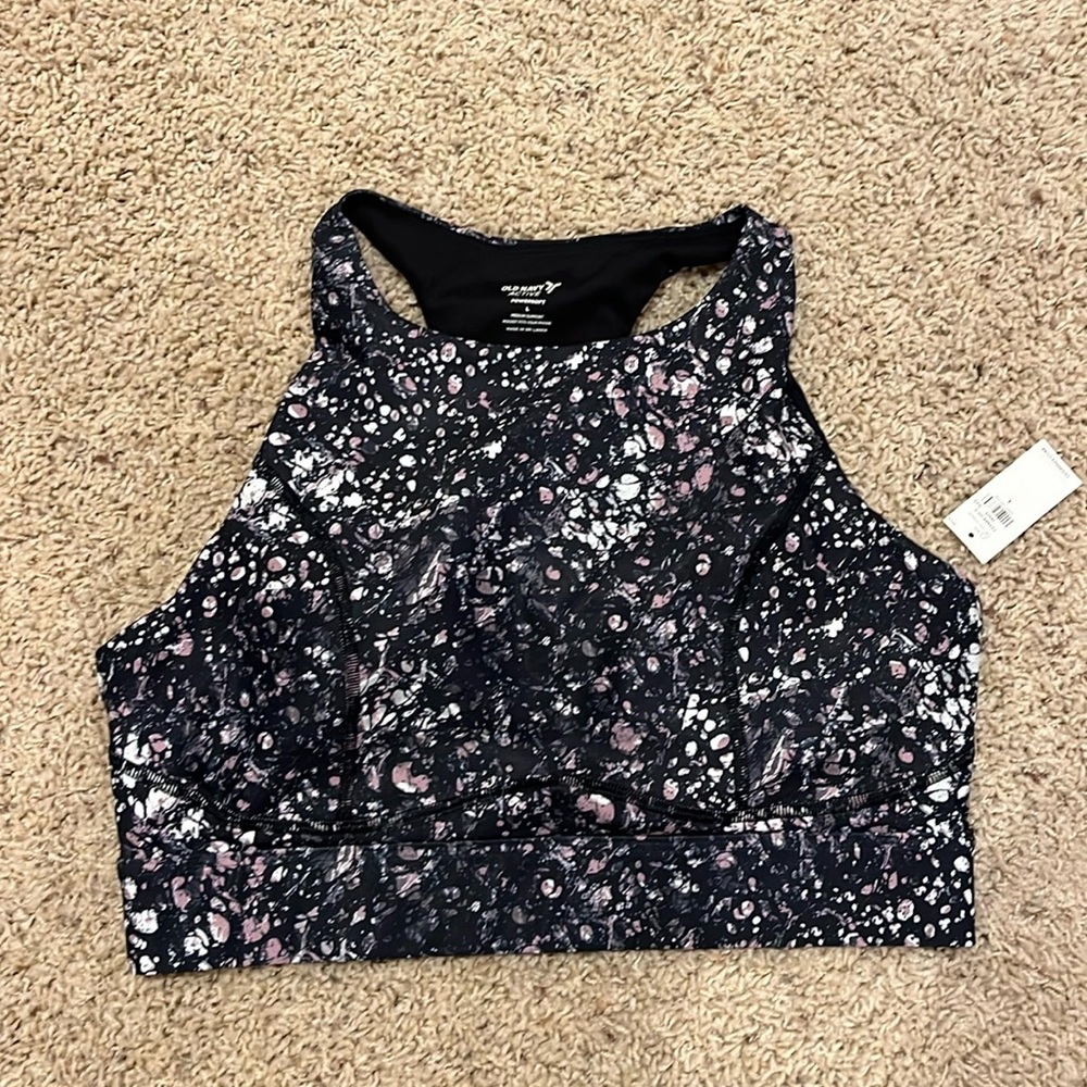 NWT Old Navy Women’s Size Large Black Medium Support High Neck Sports Bra